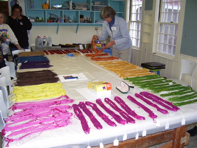 Silk skeins dyed during the workshop