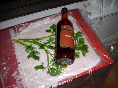 Rolling parsley into fabric