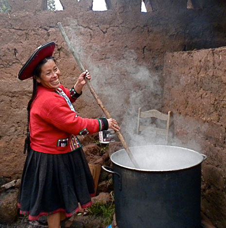 Stirring a dye cauldron