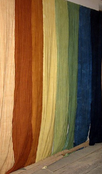 Lengths of cotton dyed in local natural dyes