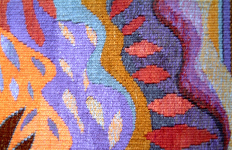 Sampler made with fungi-dyed yarns (detail).