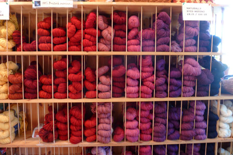 Dyed yarns for sale in the Shilasdair shop.