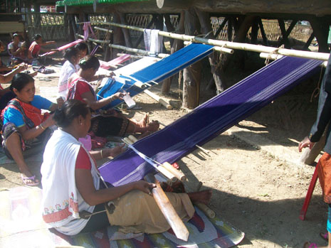 Karbi women on back strap loom