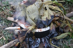 The cotton is heated and boiled for one hour