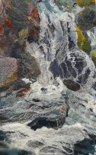 Waterfall: Naturally dyed fibres and machine stitch