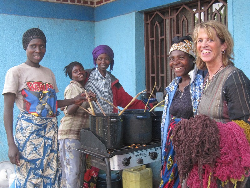 Nancy with members of a Rwandan women's dyeing cooperative, 2013